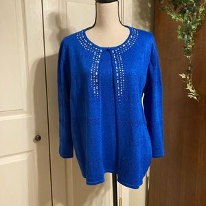 Beautiful simmer cobalt blue Alfred Dunner sweater with accents size large NWT